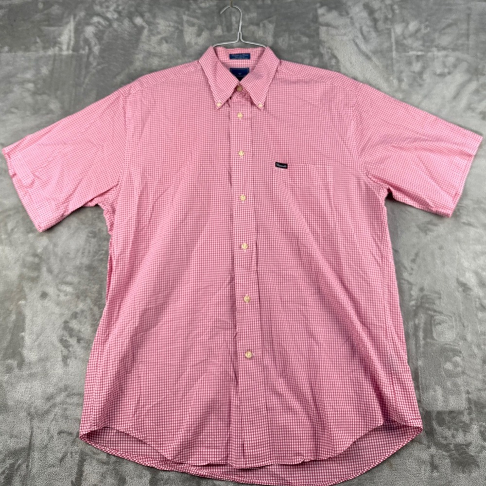 Façonnable Button-Down Shirt Mens Large Gingham Pink White Short Sleeve EUC